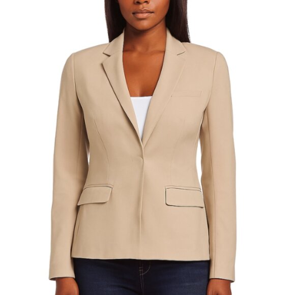 LIU JO Blazer Luxury Tailored Wool Blend Jacket in Tan Size Medium